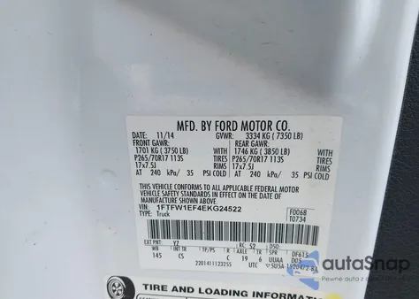 2014 Ford F-150 Xl z USA, uszkodzony, nr VIN 1FTFW1EF4EKG24522